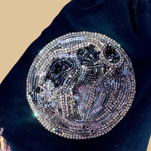 Hand-Beaded "Full Moon" Artistic Tote Bag with Shimmering Detail