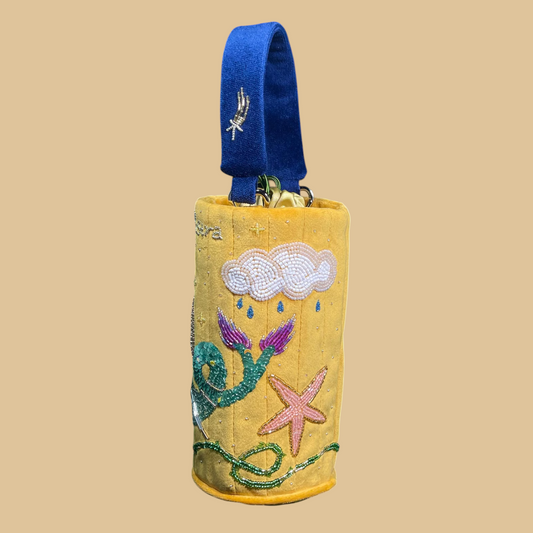 Hand-Beaded Pastel Velvet Bucket Bag with Textured Artisan Beadwork