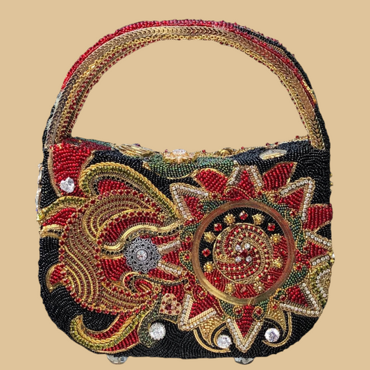 Hand-Beaded Crimson Red Bag | Elegant Artisan Evening Handbag