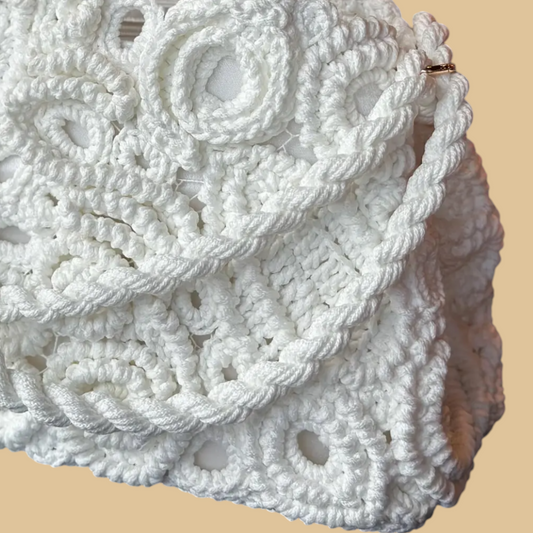 Handmade Irish Lace Crochet Handbag with Intricate Floral Motifs