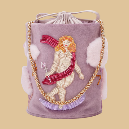Hand-Beaded "Lady on the Moon" Artistic Tote Bag | Celestial Artisan Embroidery