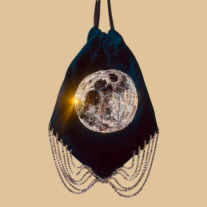 Hand-Beaded "Full Moon" Artistic Tote Bag with Shimmering Detail
