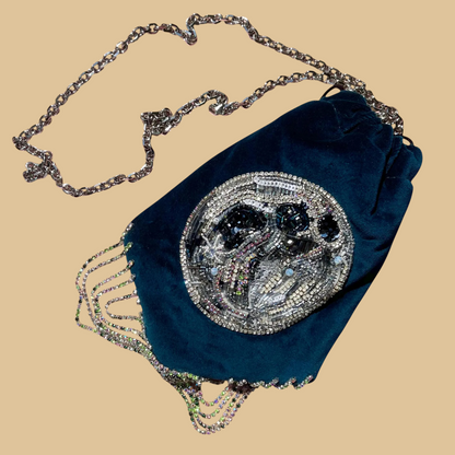Hand-Beaded "Full Moon" Artistic Tote Bag with Shimmering Detail