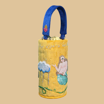 Hand-Beaded Pastel Velvet Bucket Bag with Textured Artisan Beadwork