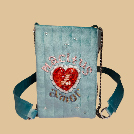 Hand-Beaded Textile Evening Bag with Dimensional Pearl and Glass Beadwork