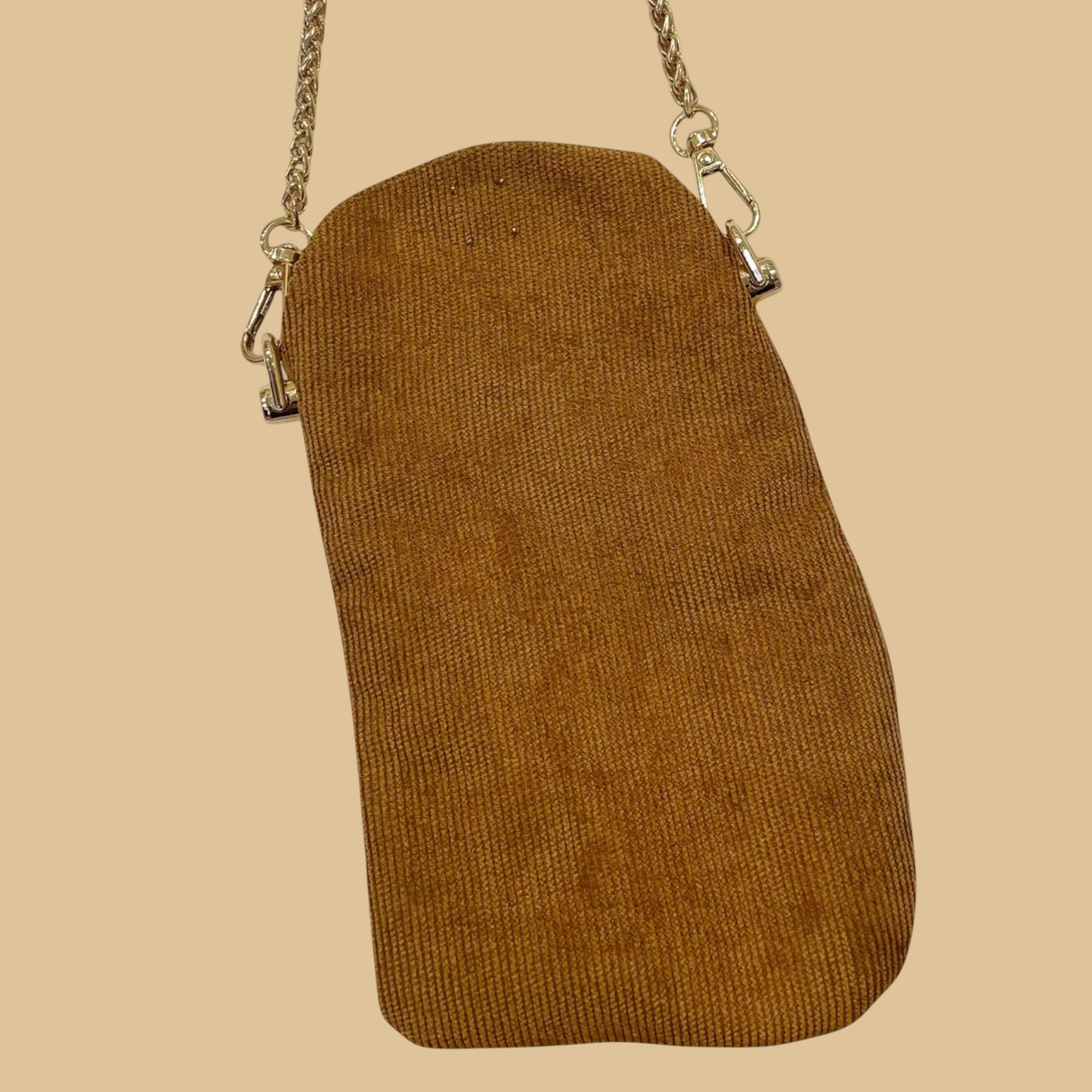 Hand-Beaded "The Kiss" Artistic Mini Bag | Brown Velvet Clutch with Gold Chain