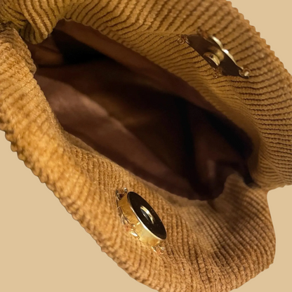 Hand-Beaded "The Kiss" Artistic Mini Bag | Brown Velvet Clutch with Gold Chain