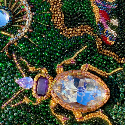 Hand-Beaded Textile Bag with 3D Insect Embroidery | Artisan Beetle & Bee Handbag