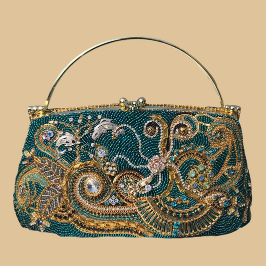 Hand-Beaded Royal Blue Bag with Gemstone & Crystal Embroidery