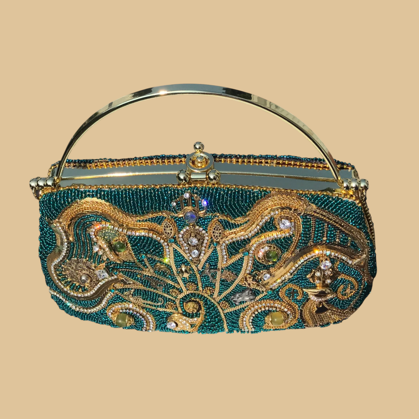 Hand-Beaded Royal Blue Bag with Gemstone & Crystal Embroidery