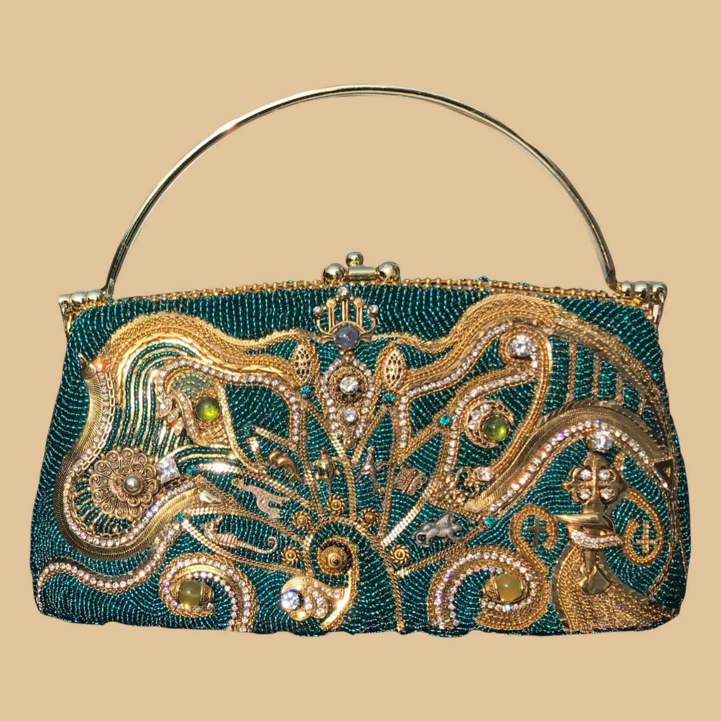 Hand-Beaded Royal Blue Bag with Gemstone & Crystal Embroidery