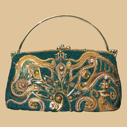 Hand-Beaded Royal Blue Bag with Gemstone & Crystal Embroidery