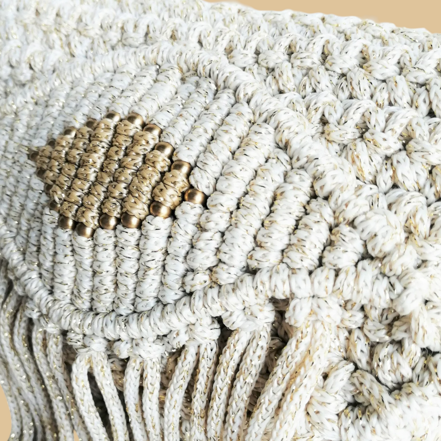 Handmade Macramé Shoulder Bag with Artisanal Weave and Bohemian Fringe