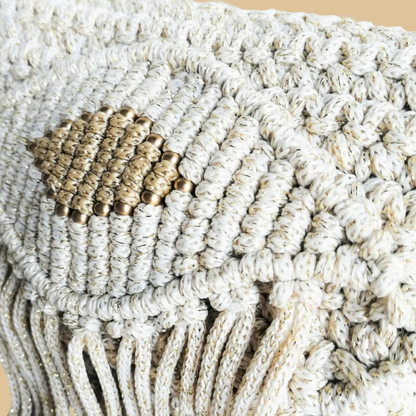 Handmade Macramé Shoulder Bag with Artisanal Weave and Bohemian Fringe
