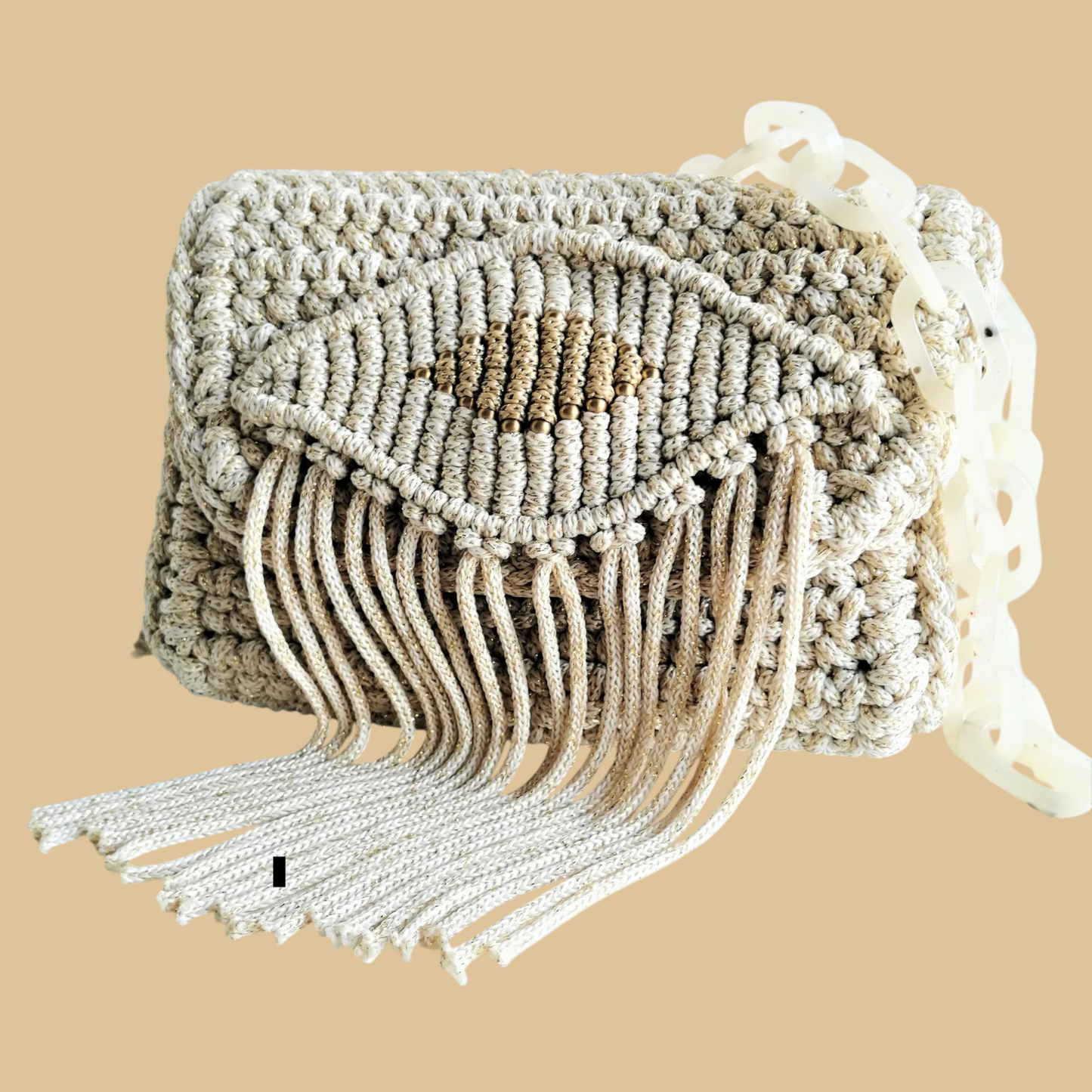 Handmade Macramé Shoulder Bag with Artisanal Weave and Bohemian Fringe
