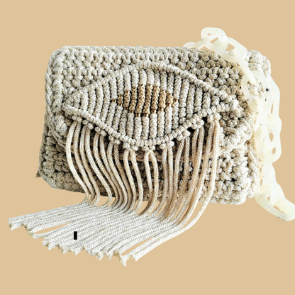 Handmade Macramé Shoulder Bag with Artisanal Weave and Bohemian Fringe