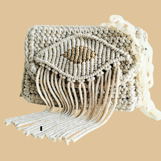Handmade Macramé Shoulder Bag with Artisanal Weave and Bohemian Fringe
