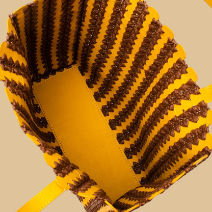 Handmade Raffia Tote Bag in Vibrant Mustard with Textured Artisanal Weave