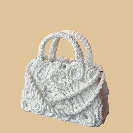 Handmade Irish Lace Crochet Handbag with Intricate Floral Motifs