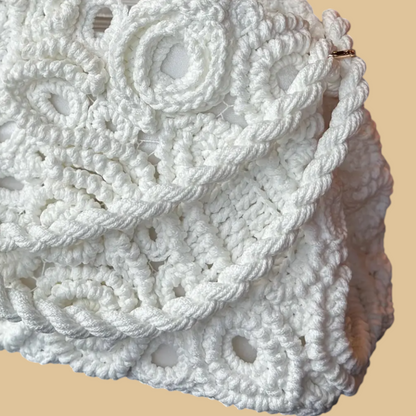 Handmade Irish Lace Crochet Handbag with Intricate Floral Motifs