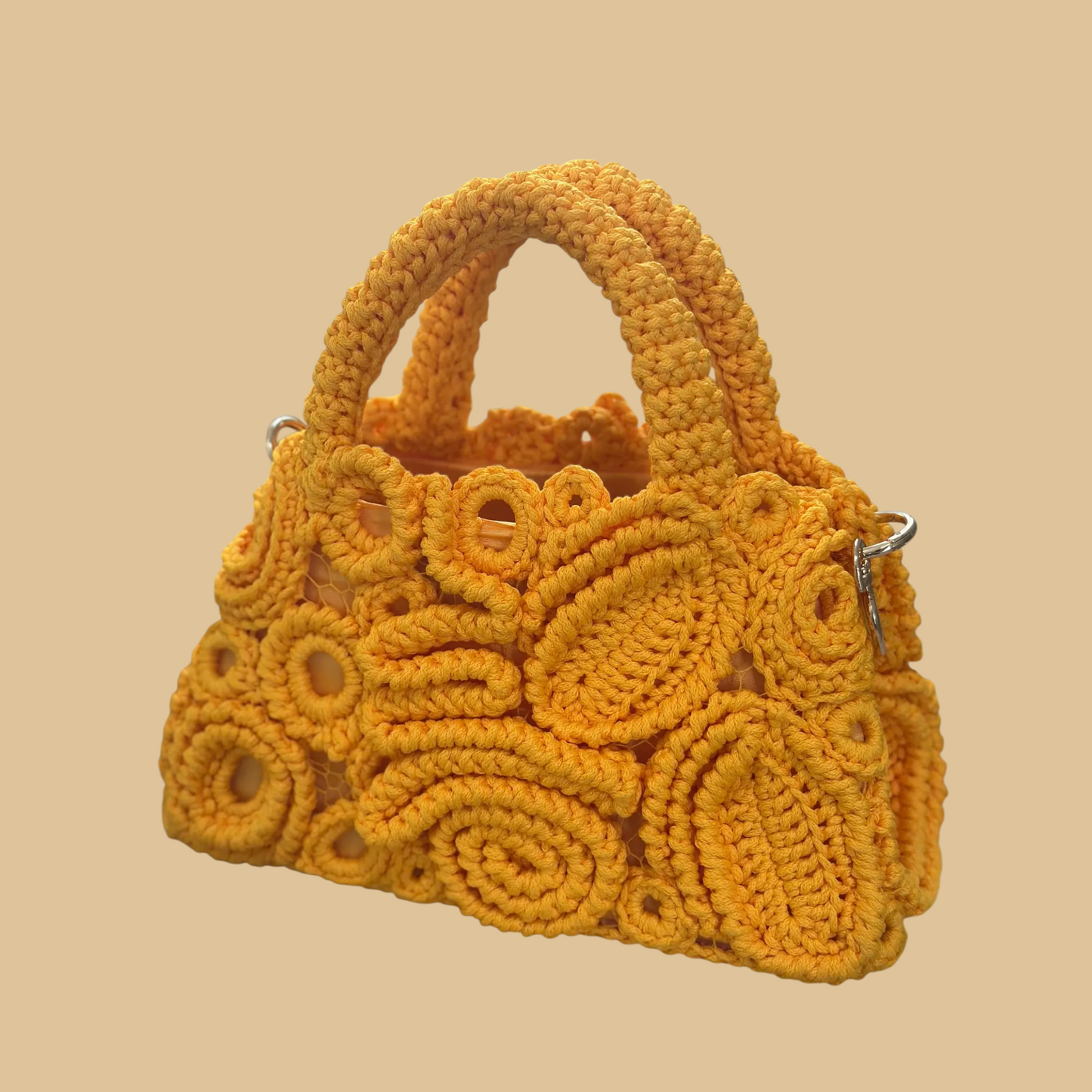 Handmade Vibrant Orange Crochet Bag with Intricate Irish Lace Motifs