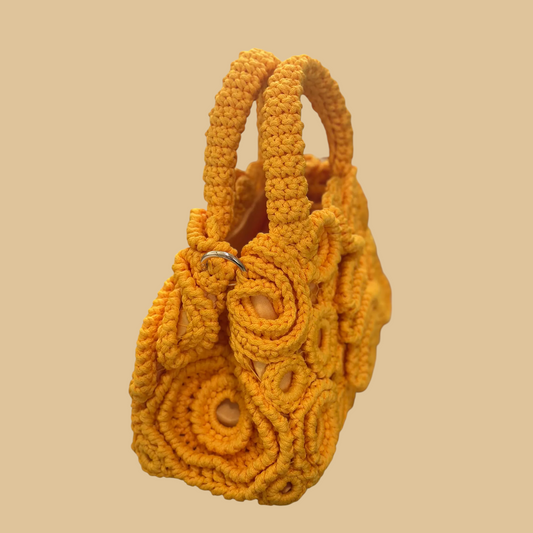 Handmade Vibrant Orange Crochet Bag with Intricate Irish Lace Motifs
