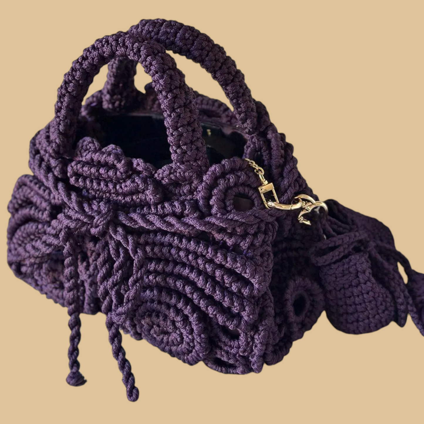 Author's Handmade Crochet Bag with Sculptural Irish Lace Composition