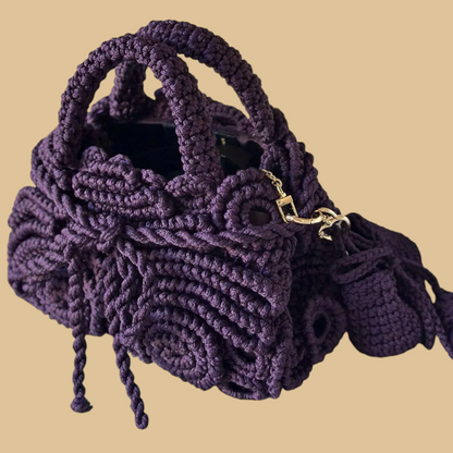 Author's Handmade Crochet Bag with Sculptural Irish Lace Composition