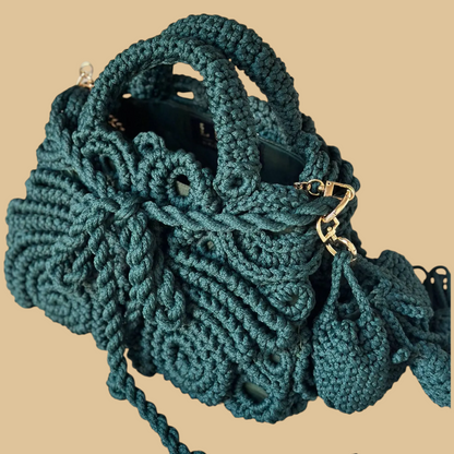 Handmade Emerald Green Crochet Bag in Authentic Irish Lace Technique