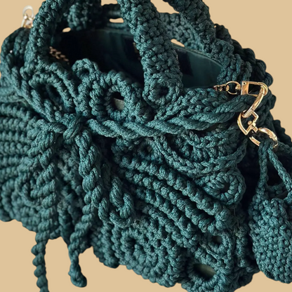 Handmade Emerald Green Crochet Bag in Authentic Irish Lace Technique
