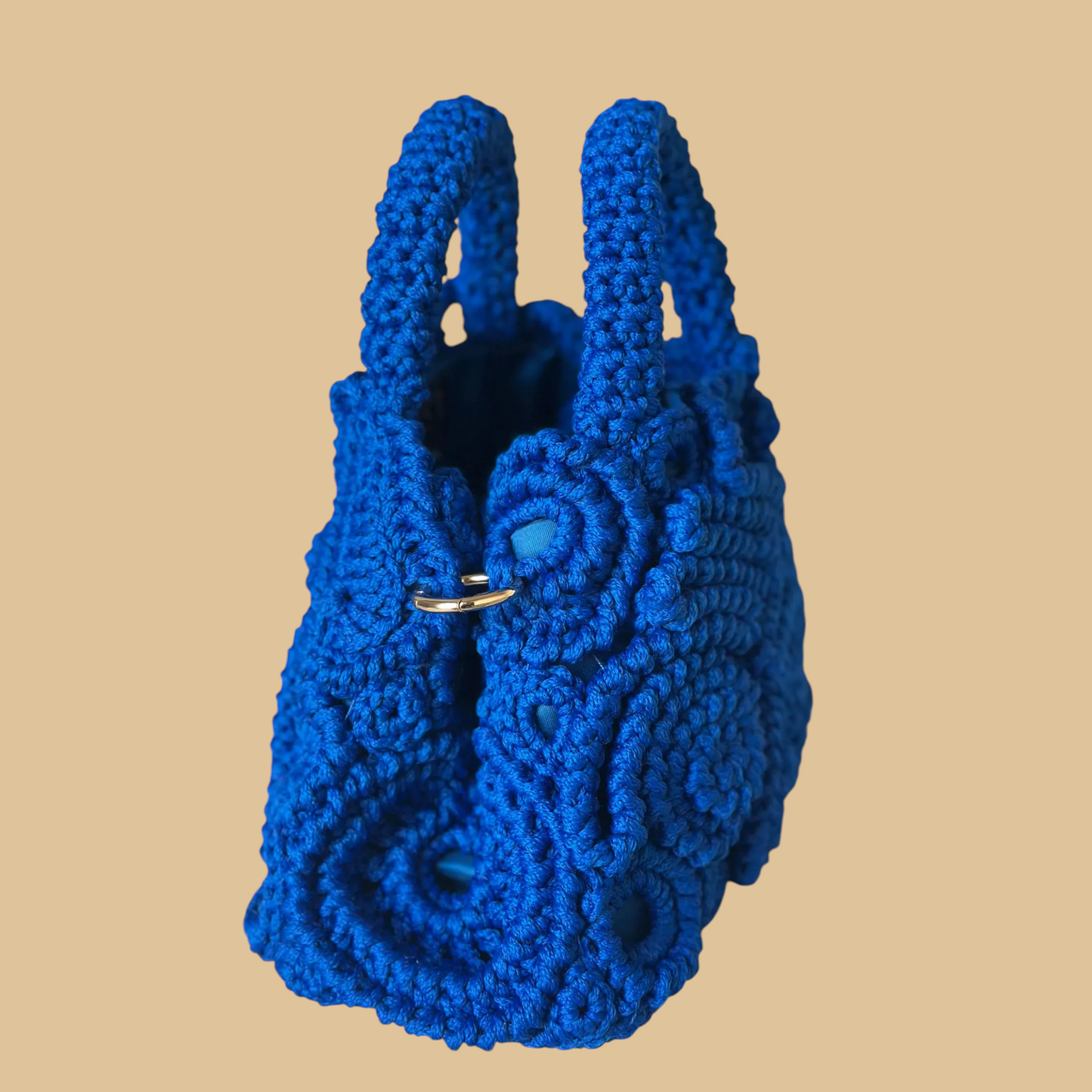 Handmade Sky Blue Crochet Handbag in Intricate Irish Lace Style