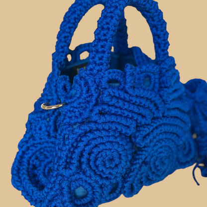 Handmade Sky Blue Crochet Handbag in Intricate Irish Lace Style