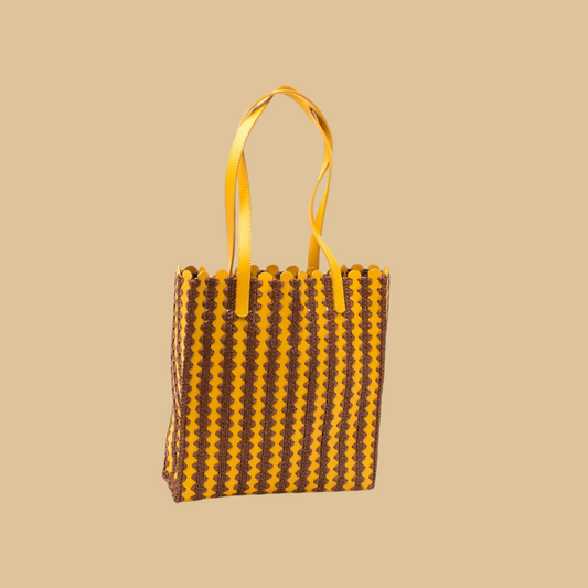 Handmade Raffia Tote Bag in Vibrant Mustard with Textured Artisanal Weave