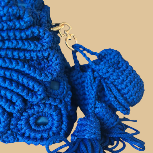 Handmade Sky Blue Crochet Handbag in Intricate Irish Lace Style